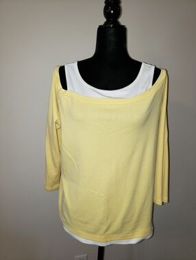 Light Yellow Off-Shoulder Top with Faux White Tank